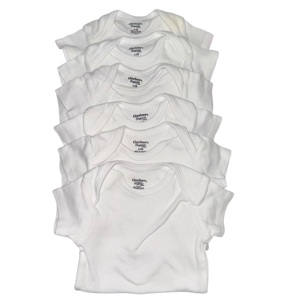 Set of 6 Gerber Organic Cotton White Short Sleeve Onesies | 0–3 Months - Picture 3 of 6